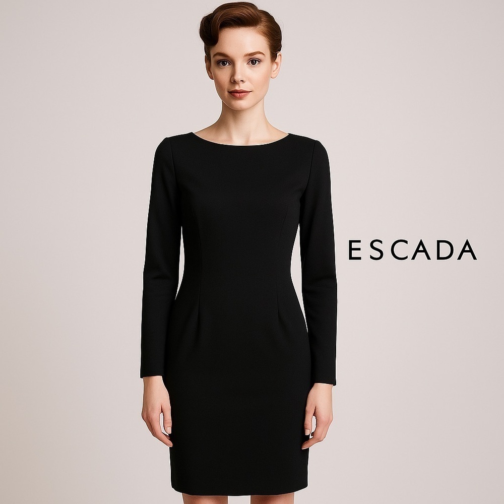 Escada Black Classic Lined Dress long sleeve Gold Label size 170/92A us medium